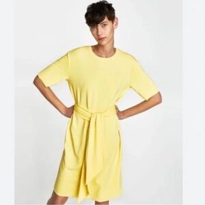 Zara Yellow T-Shirt Dress with Belt XL